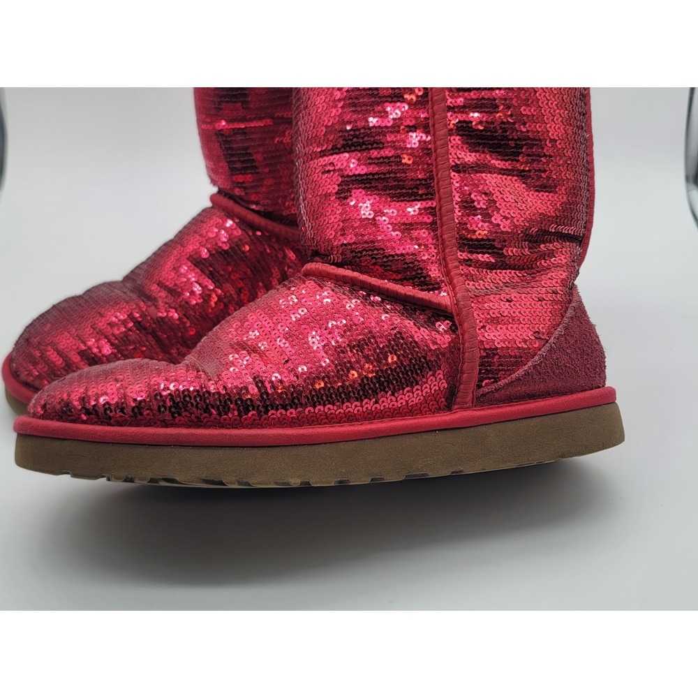 UGG Australia Sequin Boots Red Sparkle Classic Short Women's 10 - Picture 12 of 13